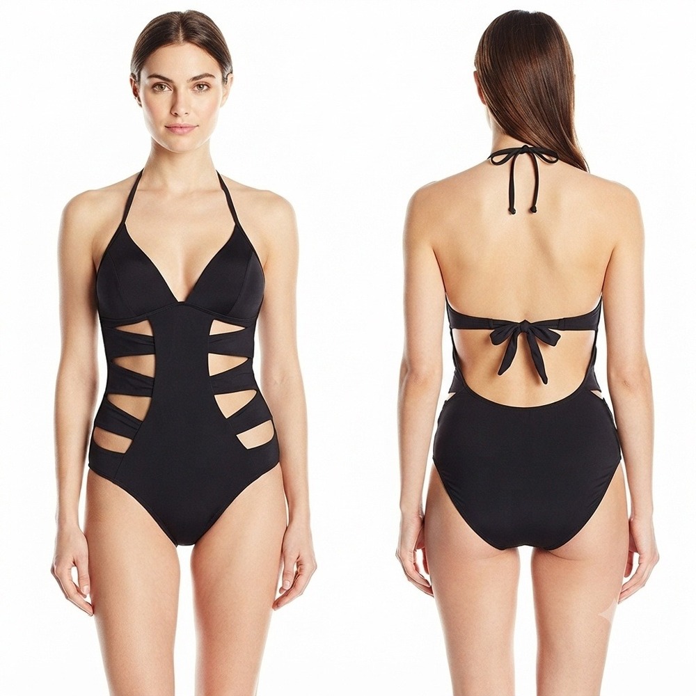 Kenneth Cole Swimsuit Womens XL One Piece Halyer Black Cutout Monokini KC8EE01